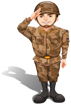 白い背景に敬礼手を示す兵士の図 のイラスト素材 ベクタ Image