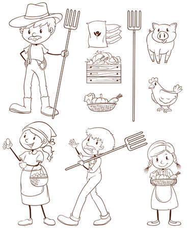 白い背景の上に農家の簡単なスケッチのイラスト のイラスト素材 ベクタ Image