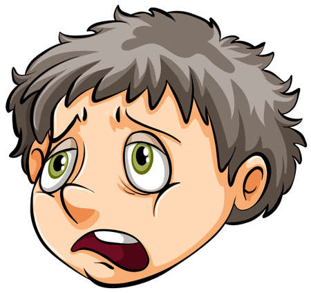 A face of a sad boy on a white background