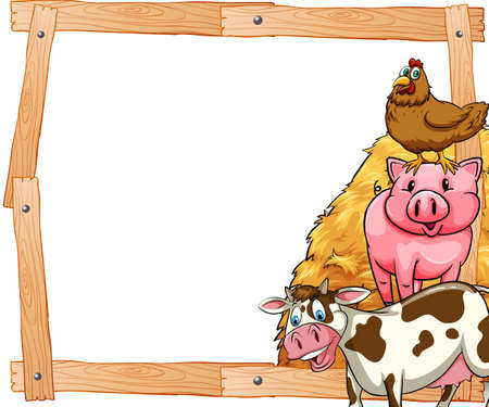 Wooden frame with domestic animals on the side Vector Illustration