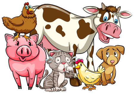 Group of animals on white background Vector Illustration