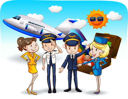 Pilots and flight attendants in uniform