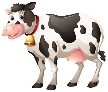 Close up cow with collar bell Vector Illustration