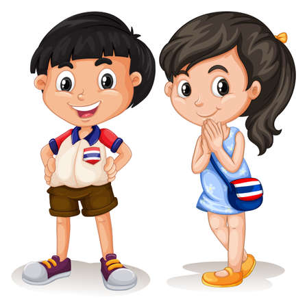 Thai boy and girl smiling illustration