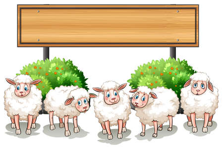 Sheeps and wooden sign illustration