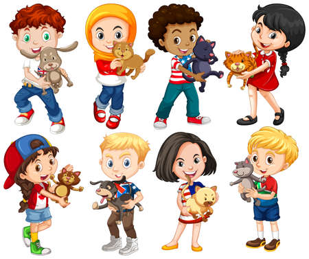 男の子と女の子のペットのイラストののイラスト素材 ベクタ Image 4098