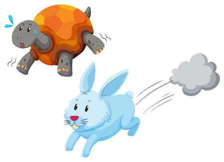 Turtle and rabbit racing illustration