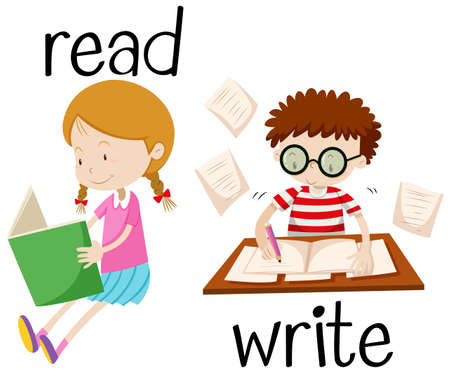 Girl reading and boy writing illustration Stock Vector - 51440845