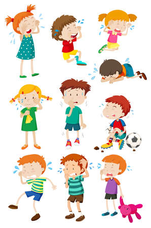 Boys and girls crying illustration