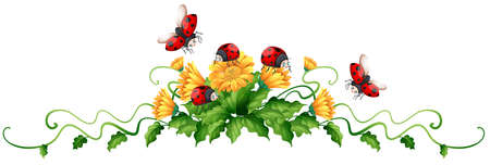 Ladybugs and yellow flowers illustration Иллюстрация