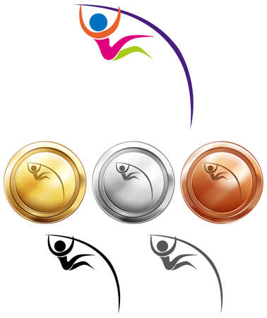 Pole vault and three medals illustration