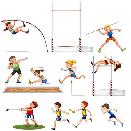 Different kind of track and field sports illustration Stock Photo