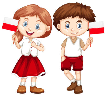 幸せな男の子と女の子イラスト ポーランドの旗を保持しています のイラスト素材 ベクタ Image 幸せな男の子と女の子イラスト ポーランドの旗を保持しています のイラスト素材 ベクタ Image