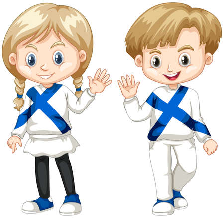 アメリカの男の子と女の子のイラストの挨拶 のイラスト素材 ベクタ Image