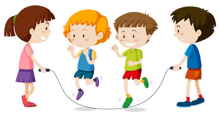 公園のイラストでロープを飛び跳ねる子供たち のイラスト素材 ベクタ Image
