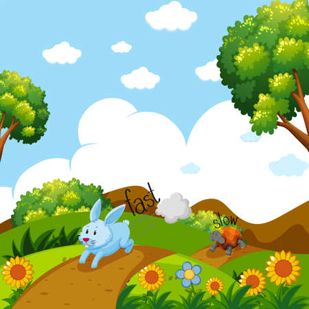 フィールドイラストで走るウサギとカメ のイラスト素材 ベクタ Image フィールドイラストで走るウサギとカメ のイラスト素材 ベクタ Image