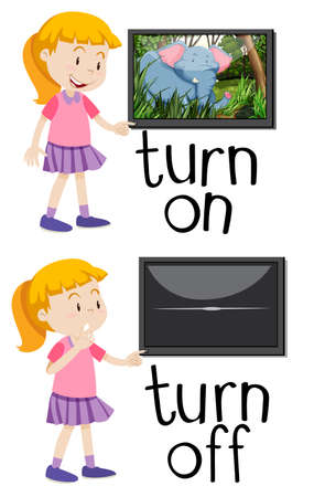 Opposite words for turn on and turn off illustration Opposite words for turn on and turn off illustration