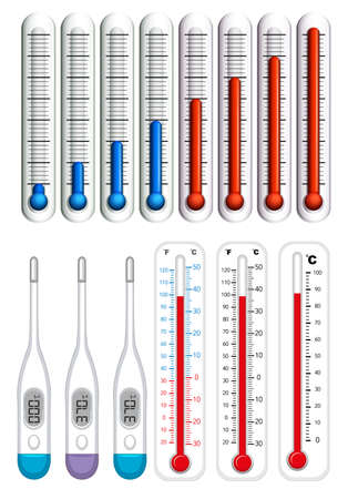 Thermometers op verschillende schalen illustratie
