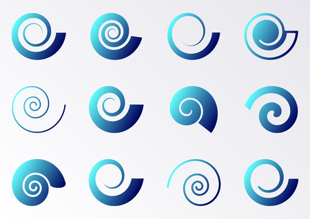 Blue gradient spiral icons on white background collection Иллюстрация
