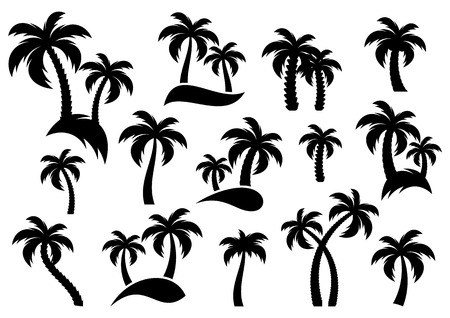 Vector palm tree silhouette icons on white background Stock Photo