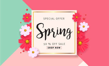 Spring sale background with beautiful colorful flower. Vector illustration.banners.Wallpaper.flyers, invitation, posters, brochure, voucher discount.