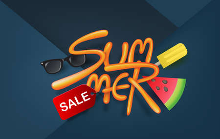 dark blue summer sale background layout with balloon font design flyers logo wallpaper