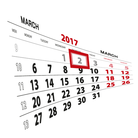 3 月 6 日カレンダー 17 で強調表示されます 週は月曜日から始まります ベクトルの図 のイラスト素材 ベクタ Image