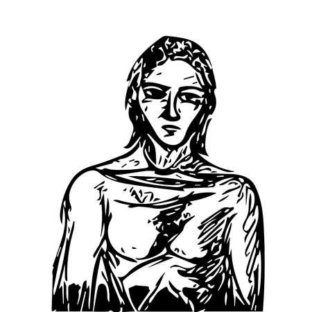 Portrait Of A Man With Long Hair Vector Drawing With Black Lines