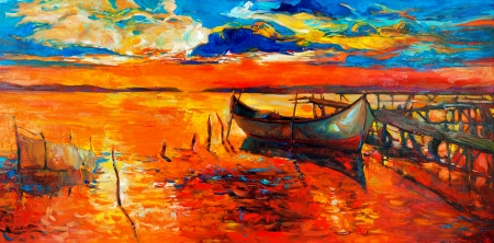 油彩画 夕焼けの風景 ボート Amazon.co.jp: 里中游『セーリング(W3号)』油彩画 風景画 海 船