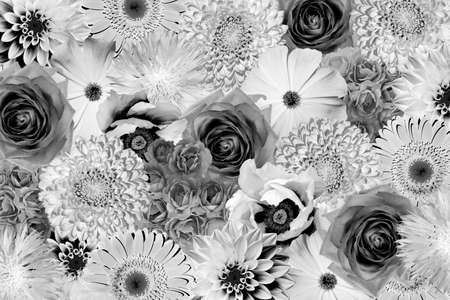 Vintage black and white flowers collage background