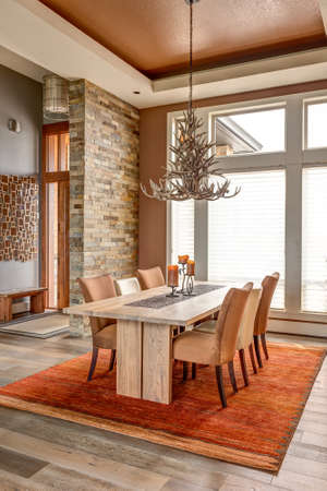 Dining Room With Entryway Table Elegant Light Fixture Stock Photo Dining Room With Entryway Table Elegant Light Fixture Stock Photo