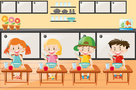 ピザのイラストを食べる少年のイラスト素材 ベクタ Image