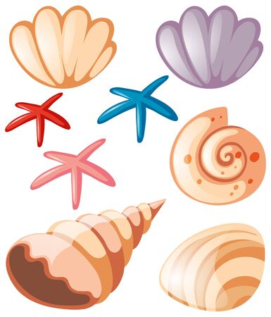 岩や貝殻のイラストのセット のイラスト素材 ベクタ Image