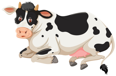 Happy cow laying down isolated on a white background. Vector illustration