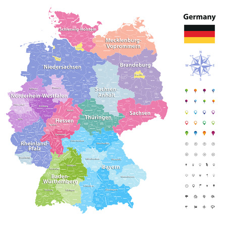 91756096 germany vector map colored by states and administrative districts with subdivisions