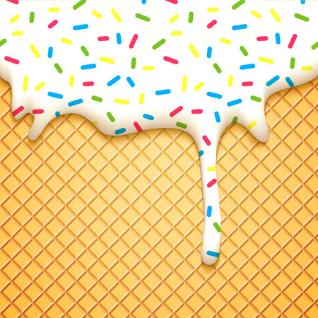 ice cream: Ice Cream Cone Vector Illustration với Dripping trắng Glaze và Wafer Texture. Tóm tắt Thực phẩm Background.
