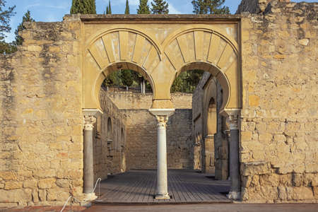 Frontal view of the upper basilical hall in medina azahara, an archaeological site just outside cordoba