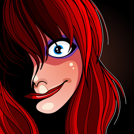 漫画の顔の赤い髪の少女のクローズ アップ のイラスト素材 ベクタ Image 漫画の顔の赤い髪の少女のクローズ アップ のイラスト素材 ベクタ Image