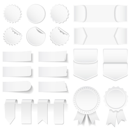 Blank White Price Tags Stickers Labels Banners And Ribbons