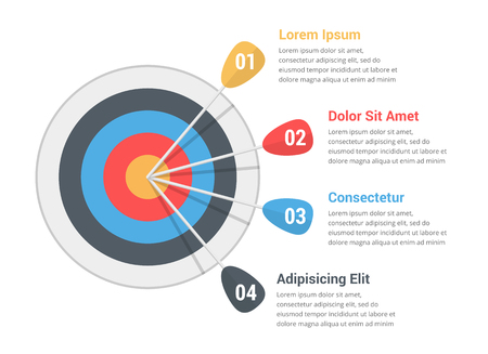 Target with four arrows with numbers and text, infographic template, vectpr eps10 illustration Vector Illustration