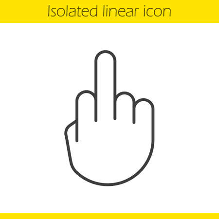 Middle finger up linear icon. thin line illustration. flipping hand gesture contour symbol. vector isolated outline drawing