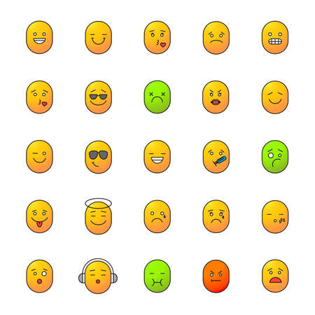 スマイリーのグリフの色アイコン セット 絵文字が使えます 白い背景にシルエットのシンボル 気持ち 感情 否定的なスペース ベクトル イラストのイラスト素材 ベクタ Image