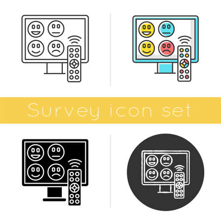 Tv channel rating survey icon. emotional opinion. consumer review. social research. customer satisfaction. feedback. glyph design, linear, chalk and color styles. isolated vector illustrations