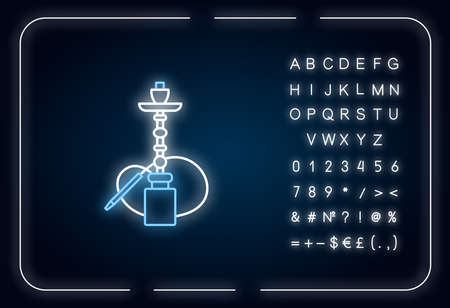 Hookah neon light icon. sheesha house. water pipe, bong. nargile lounge. smoking area. outer glowing effect. sign with alphabet, numbers and symbols. vector isolated rgb color illustration Stock Photo