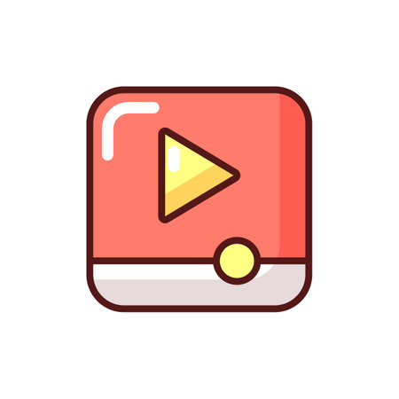 Video player app rgb color icon video and audio files playing watching movies and clips avi wmv mov and flv files streaming online subtitles support isolated vector illustration Stock Photo