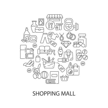 Shopping goods abstract linear concept layout with headline. clothing and household items. store products minimalistic idea. thin line graphic drawings. isolated vector contour icons for background Shopping goods abstract linear concept layout with headline. clothing and household items. store products minimalistic idea. thin line graphic drawings. isolated vector contour icons for background