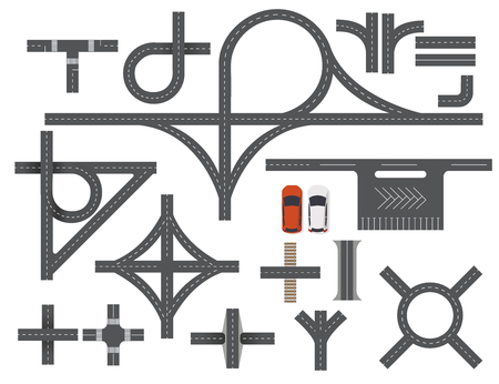 Road map design element set. top view vector elements.part of road, road junctions, road for traffic