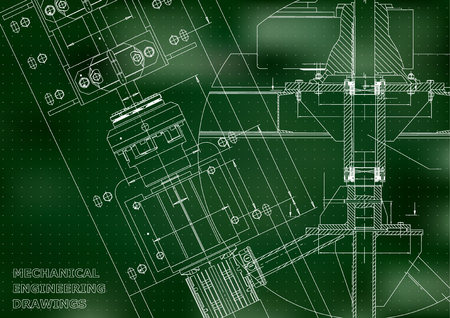 機械工学図面の設計図テクニカルデザイン。カバー。バナー。緑