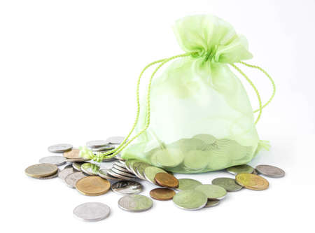 Bag of gold coins: Green money bag