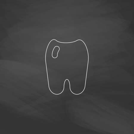 歯シンプル ライン ベクトル ボタン 模倣は 黒板に白チョークで描画します フラット ピクトグラムと教育委員会の背景 Outine イラスト アイコンの イラスト素材 ベクタ Image